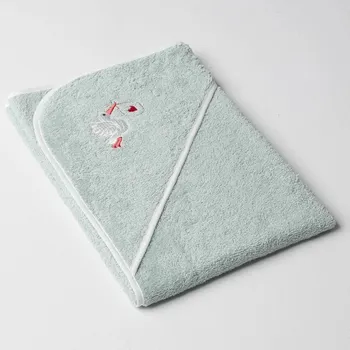 Dětská osuška Veba s kapucí zelenošedá s výšivkou Čapí pošta bílá lemovka Varianta: 75x75cm