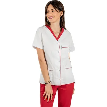 Zdravotnický oděv Bílá zdravotnická halenka - červený lem - dámská |drinuniforma.cz