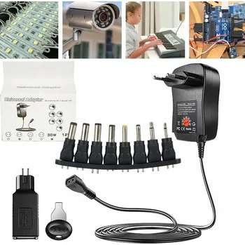 UNIVERZÁLNÍ NAPÁJECÍ ADAPTÉR 30W 12V 1.5A S 9 KONCOVKAMI + USB - REGULACE NAPĚTÍ