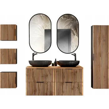 Koupelnový nábytek Sestava koupelnového nábytku 120 XILO BLACK se 2 umyvadly MONA a LED zrcadly