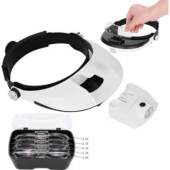 Lupa Čelová lupa s LED osvětlením, lupy s osvětlením, zvětšovací brýle, lupa s podsvícením