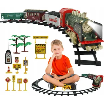 Vláček a vláčkodráha ELEKTRICKÁ VLÁČKODRÁHA LOKOMOTIVA S VAGÓNY KOUŘEM A ZVUKEM + PŘÍSLUŠENSTVÍ