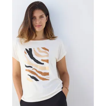 Tričko s potiskem a krátkými rukávy režná/karamelová 42/44