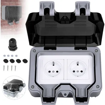 Elektrická zásuvka Dvojitá elektrická zásuvka šedá vodotěsná nástěnná