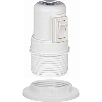 Objímka na žárovku Objímka žárovky E27 s vypínačem a límcem, BÍLÁ