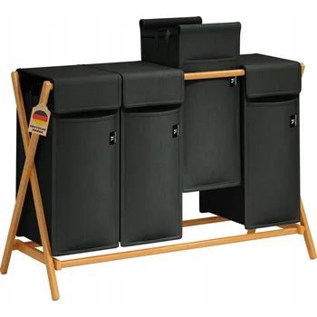 Koš na prádlo ADELDREAM Koš na prádlo 4 přihrádky 200L Bambus Šedý