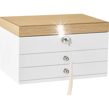 Šperkovnice Šperkovnice na bižuterii Songmics dřevěná bílá víceúrovňová se zásuvkami