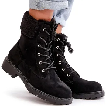 Dámská zimní obuv KOTNÍKOVÉ BOTY DÁMSKÉ ZATEPLENÉ WORKERY ŠNĚROVACÍ NA ZIP KOŽÍŠEK ČERNÉ 38