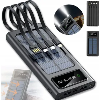 Powerbanka POWERBANK 20000MAH SOLÁRNÍ NABÍJEČKA LED DISPLEJ 4 VESTAVĚNÉ KABELY