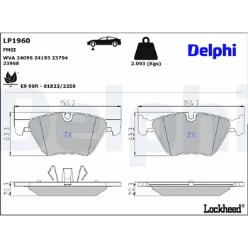 Brzdový systém Sada brzdových destiček, kotoučová brzda DELPHI LP1960