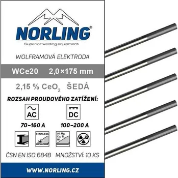 Příslušenství ke svářečce Elektroda wolframová WCe20 2,0/175 šedá NORLING