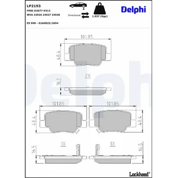Autodíl Sada brzdových destiček, kotoučová brzda DELPHI LP2193