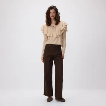 Reserved - Široké džíny s aplikací - hnědá - 855JH-88J - 855JH-88J-32