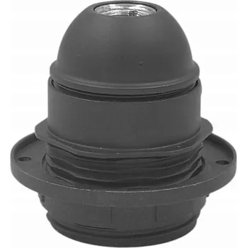 Objímka na žárovku Objímka E27 s PEVNÝM LÍMCEM a maticí, patice pro žárovku ŠROUBOVACÍ, černá