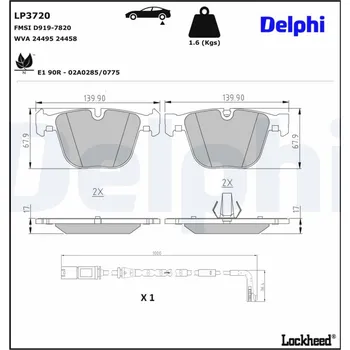 Autodíl Sada brzdových destiček, kotoučová brzda DELPHI LP3720