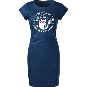 Dámské šaty Bavlněné letní šaty Nepiji sama Velikost: M, Barva: Půlnoční modrá