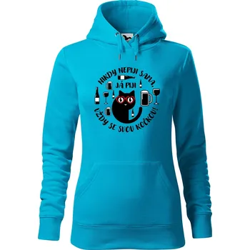 Dámská mikina DOBRÝ TRIKO Dámská mikina s potiskem Nepiji sama Velikost dámské mikiny: XS, Barva: Tyrkysová