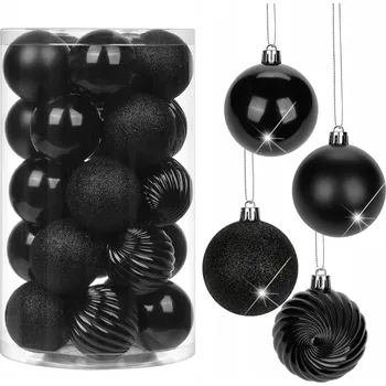 Vánoční dekorace 6CM Vánoční Baňky 25 Kusů Nerozbitné vánoční ozdoby ČERNÉ