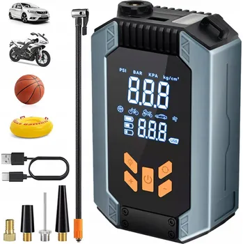 ELEKTRICKÁ PŘENOSNÁ VZDUCHOVÁ PUMPA S LED SVÍTILNOU, LCD MANOMETREM A VÝKONEM 150 PSI