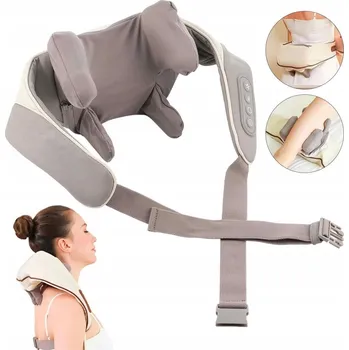 Masážní přístroj Masážní přístroj se 6 silikonovými hlavicemi, Masážní Přístroj na krk, 2 režimy masáže, hnědo-béžový