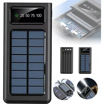 Powerbanka SOLÁRNÍ POWERBANKA 20000MAH S DISPLEJEM A 4 VESTAVĚNÝMI KABELY LIGHTNING TYPE-C