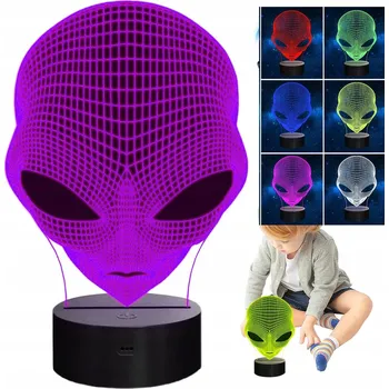 Lampička 3D NOČNÍ LAMPA ALIEN 16 BAREV SVĚTLA DÁLKOVÉ LOŽNICE POKOJ