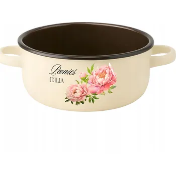 Hrnec IGMAR SMALT Smaltovaný rendlík s uchy 16cm 1.5l pivoňka