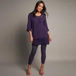 Kreponová tunika s 3/4 rukávy a macramé fialová 44