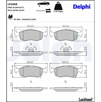Brzdový systém Sada brzdových destiček, kotoučová brzda DELPHI LP3668
