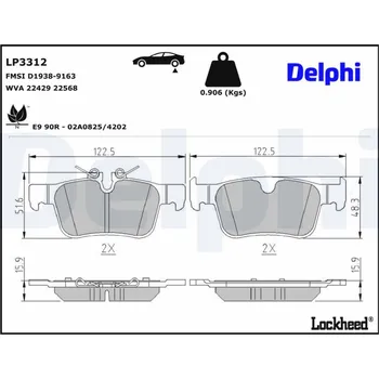 Brzdová destička Sada brzdových destiček, kotoučová brzda DELPHI LP3312