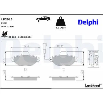 Brzdový systém Sada brzdových destiček, kotoučová brzda DELPHI LP2013