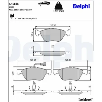 Autodíl Sada brzdových destiček, kotoučová brzda DELPHI LP1686