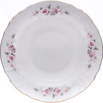Talíř Thun 1794 Talíř hluboký, český porcelán, Bernadotte, 23 cm, růže, zlatá linka, Thun