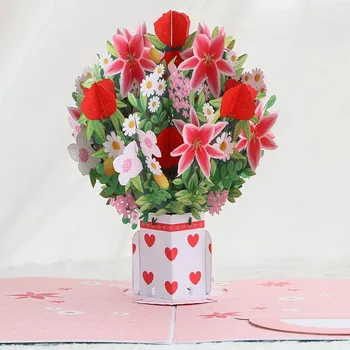 Bytová dekorace Medvídárek 3D pop-up přání z lásky - růže a lilie