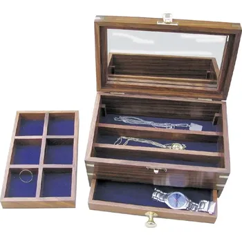 Šperkovnice SEA Club Šperkovnice, dřevo/mosaz se zrcadlem uvnitř, 22x14x12cm