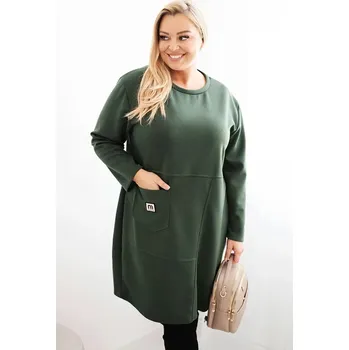 Dámské šaty Dámské šaty Plus Size máslo s kapsou a rukávem 3/4 khaki UNI