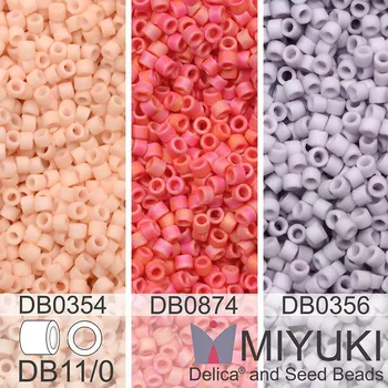 Korálek Korálky Miyuki Delica 11/0. Barevné variace č. 21 DB0354, DB0356, DB0874. Balení 3x5g