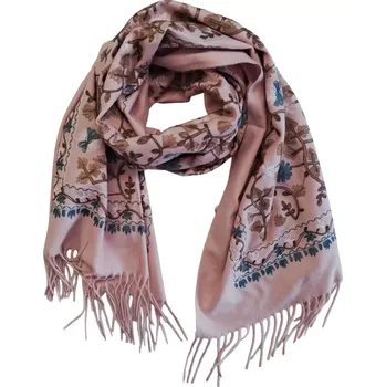 Šátek Dámská kašmírová šála s vyšívanými květinami DF4170 sv.růžová velikost uni