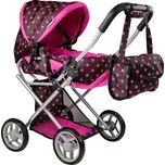 Alice 7693 Kočárek pro panenky s příslušenstvím, černý s růžovými puntíky