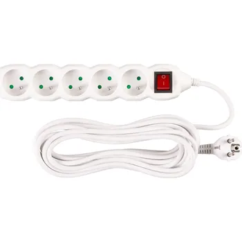Prodlužovací kabel STREND PRO 213346 Prodlužovací kabel s vypínačem, 7m, 5 zásuvek, 3×1mm, bílý