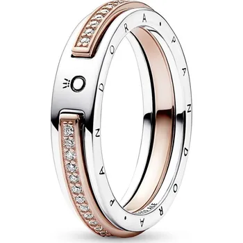 Prsten Pandora Originální bicolor prsten se zirkony Signature Logo 182773C01 54 mm + 2 měsíce na vrácení zboží