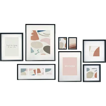 Hodiny Giftdecor Nástěnné fotorámečky Mural, 8 rámečků různých velikostí, černé