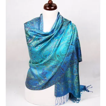 Šála Hedvábná šála Super velká Ornament modro-fialovo-tyrkysová
