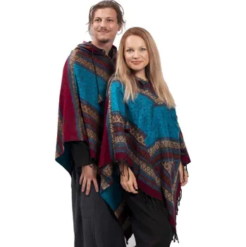 Dámské pončo Pončo se vzory INDIRA červeno-modré I.