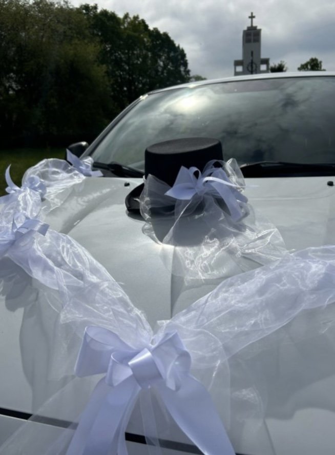 SET na auto bílá pro ženicha a nevěstu 6ks