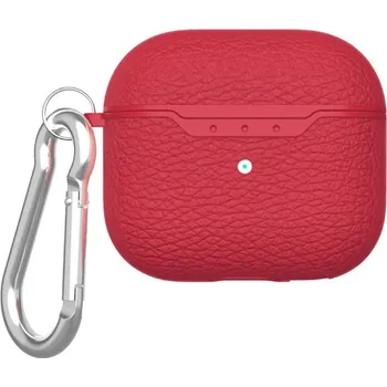 Pouzdro na mobilní telefon Obal s texturou kůže a karabinou pro AirPods 4 - červený