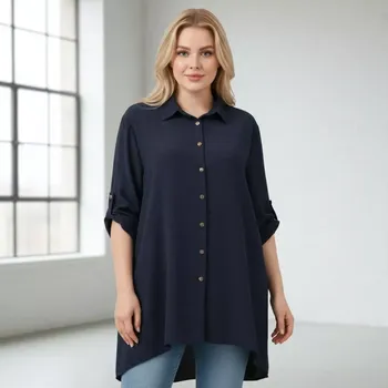 Dámská košile Dlouhá modrá tmavá asymetrická košile Ola N1836