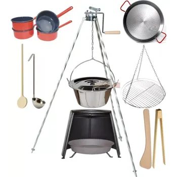 kotlíky Set trojnožka stříbrná s kladkou 3 v 1 nerez Klasik 13 L FULL