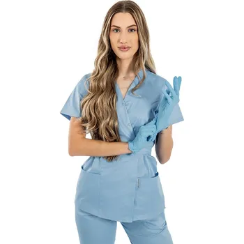 Zdravotnický oděv Modrá zdravotnická halenka - pásek - dámská | drinuniforma.cz