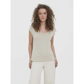 Dámské tričko Vero Moda basic triko Filli s výstřihem do V béžové Velikost: M